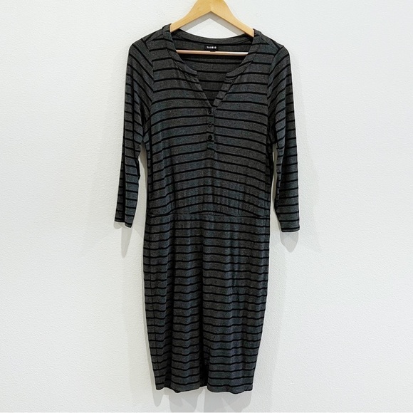 TORRID Gray Black Striped Henley Ribbed Three Quarter Sleeve Dress Size 0 or L - Picture 2 of 8